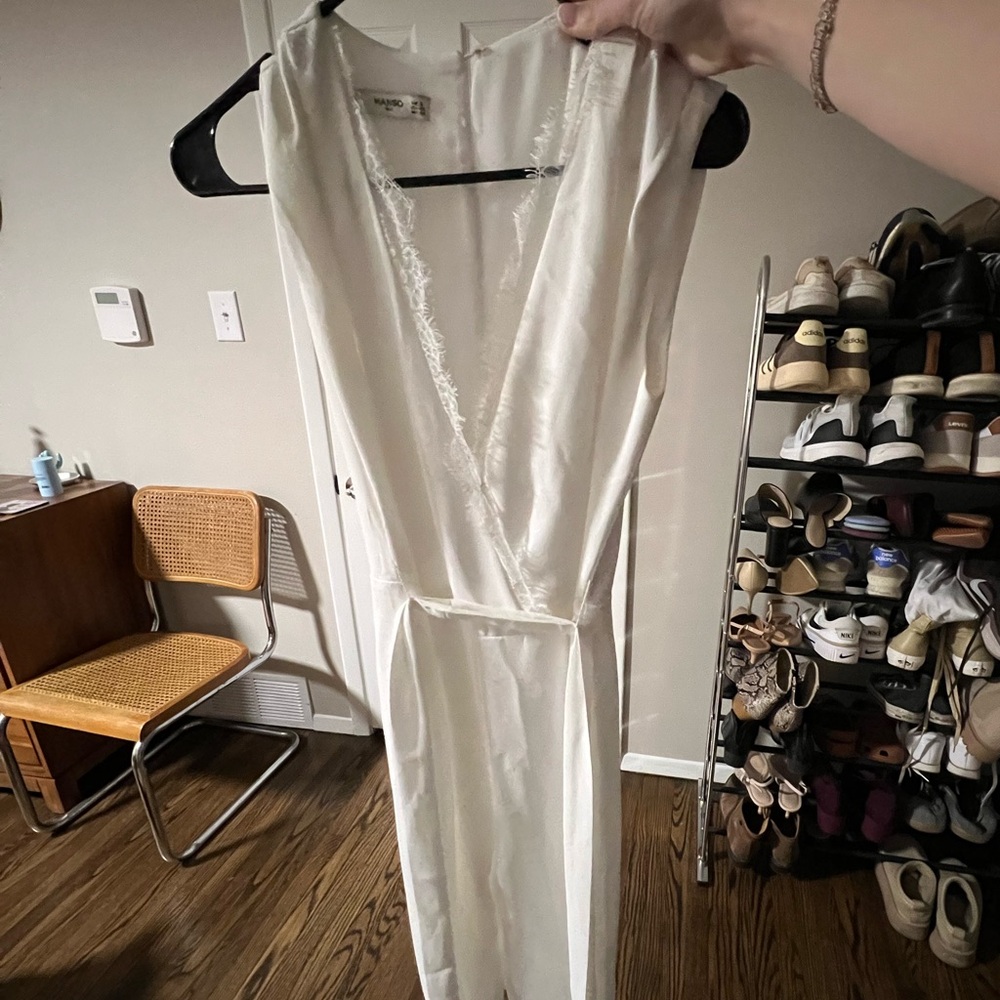 Mango White Lace-Trimmed Jump Suit